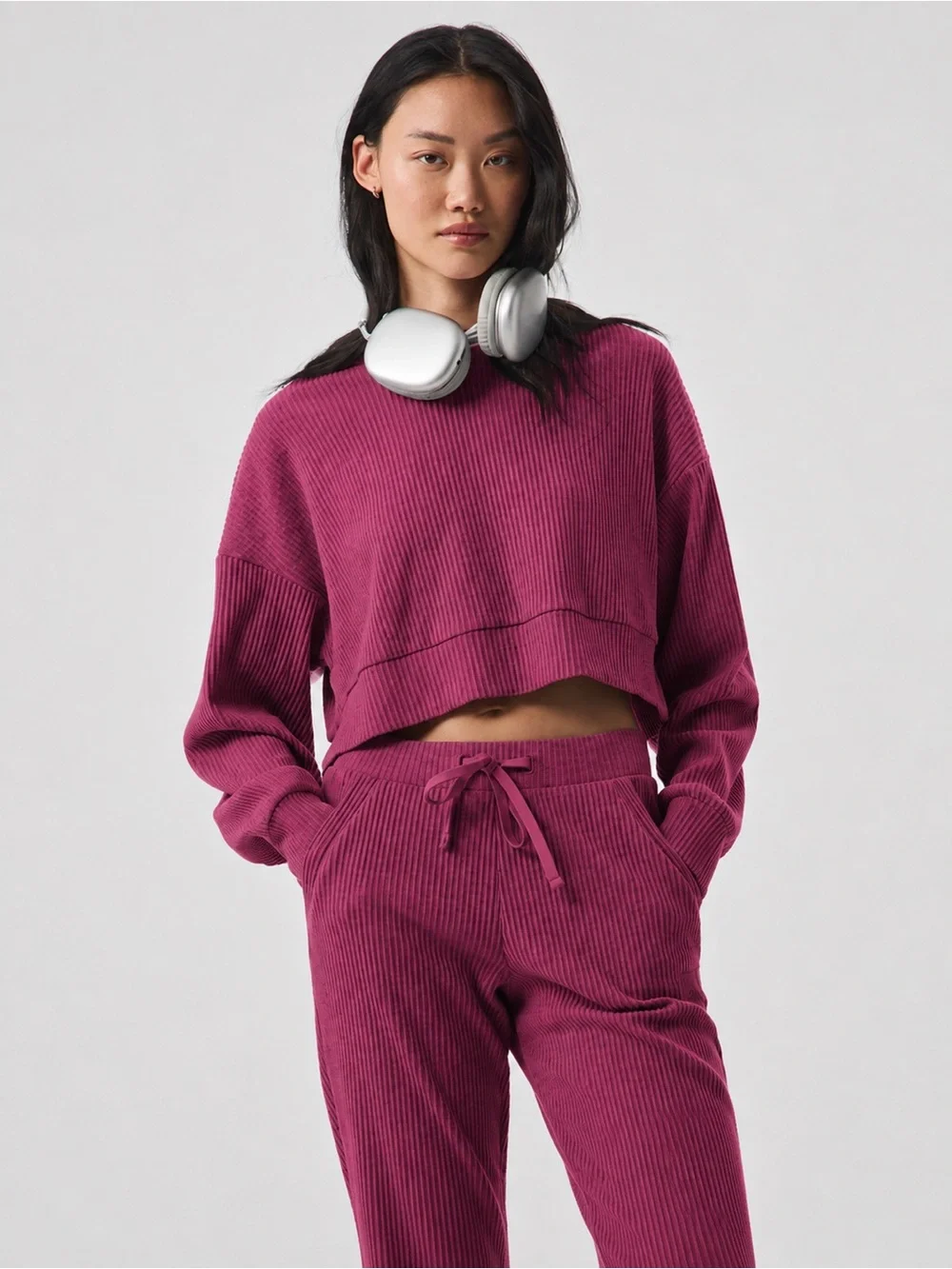 ALO Yoga Muse Ribbed Hoodie and Joggers Set